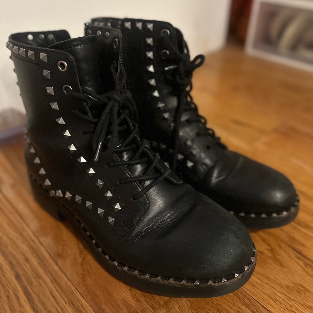 ASH Studded Black Leather Ankle Boots